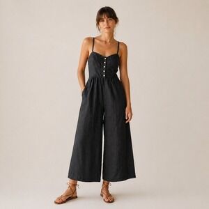 Madewell Black Linen Wide Leg Jumpsuit Sz 0 NWT